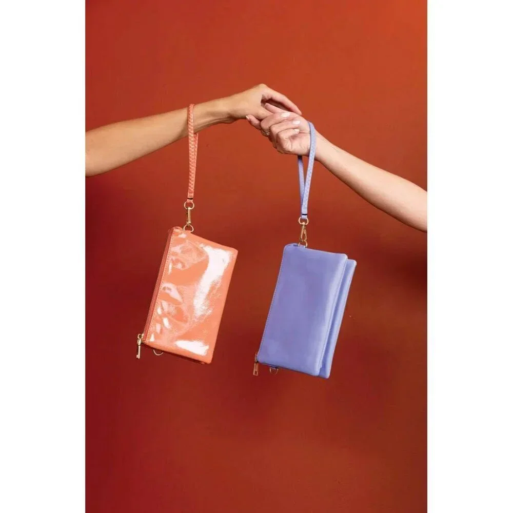 Vegan Leather Crossbody Wristlet High Shine Gloss Compact Organizer